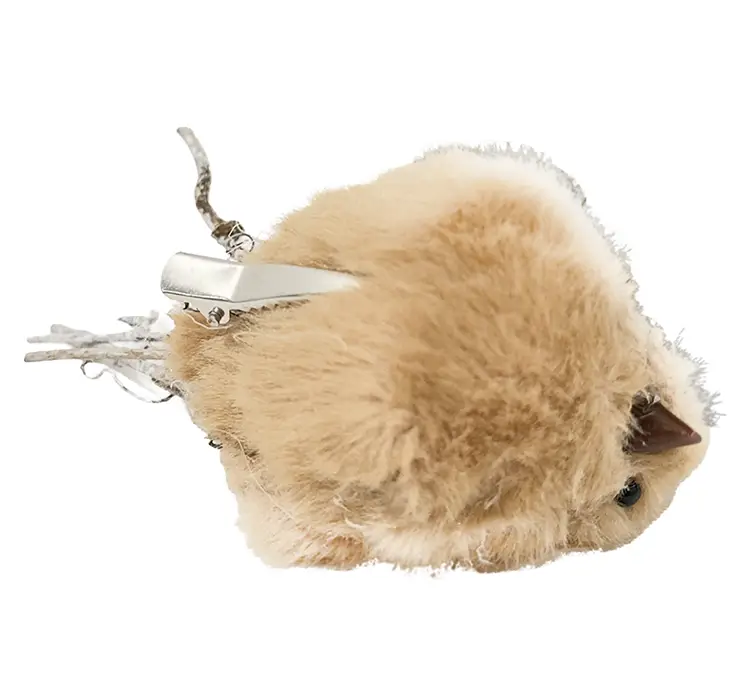 Fugl på klips kunstig i brun 12cm clips vist på maven