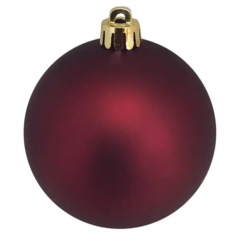 Bordeaux plastik julekugler, 3 mat og 3 blanke samlet i en pakke.