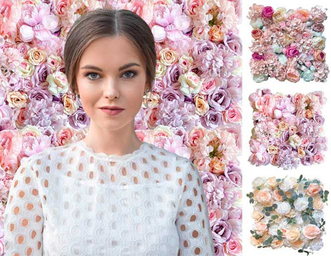 Lyserød blomstevæg som foto baggrund