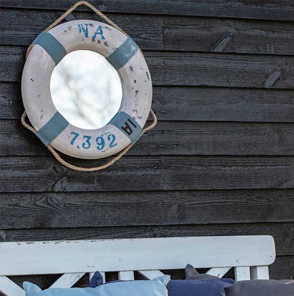 Redningskrans med spejl i grå og blå