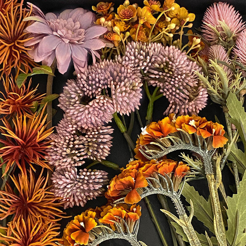 Buy Blomsterpakke, orange / lilla, kunstig buket