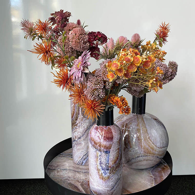 Buy Blomsterpakke, orange / lilla, kunstig buket