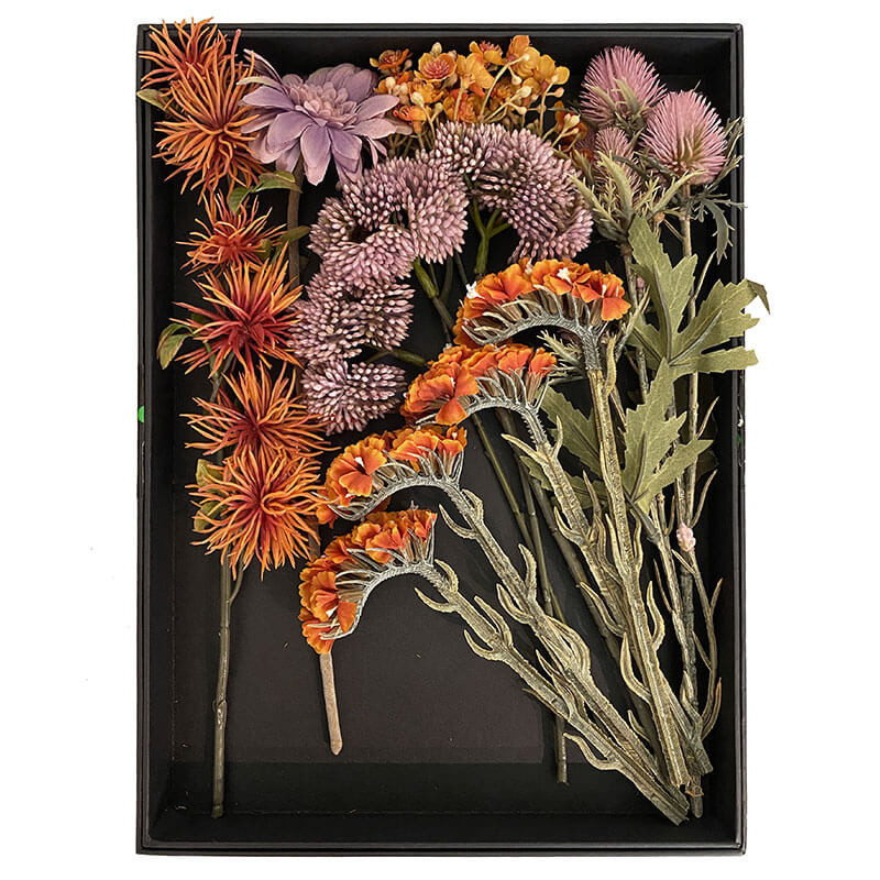 Buy Blomsterpakke, orange / lilla, kunstig buket