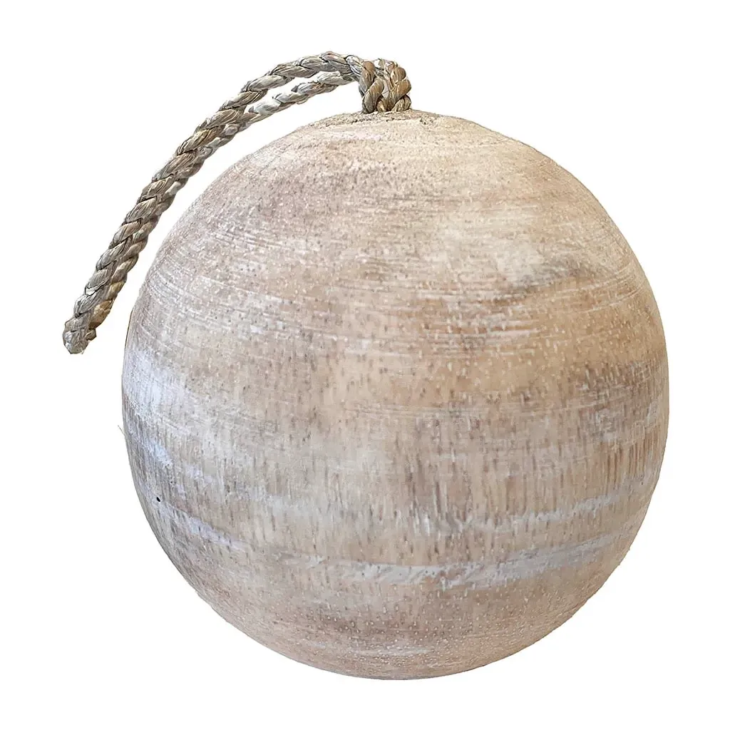 Buy Dekorationskugle i træ m ophæng, hvidvasket