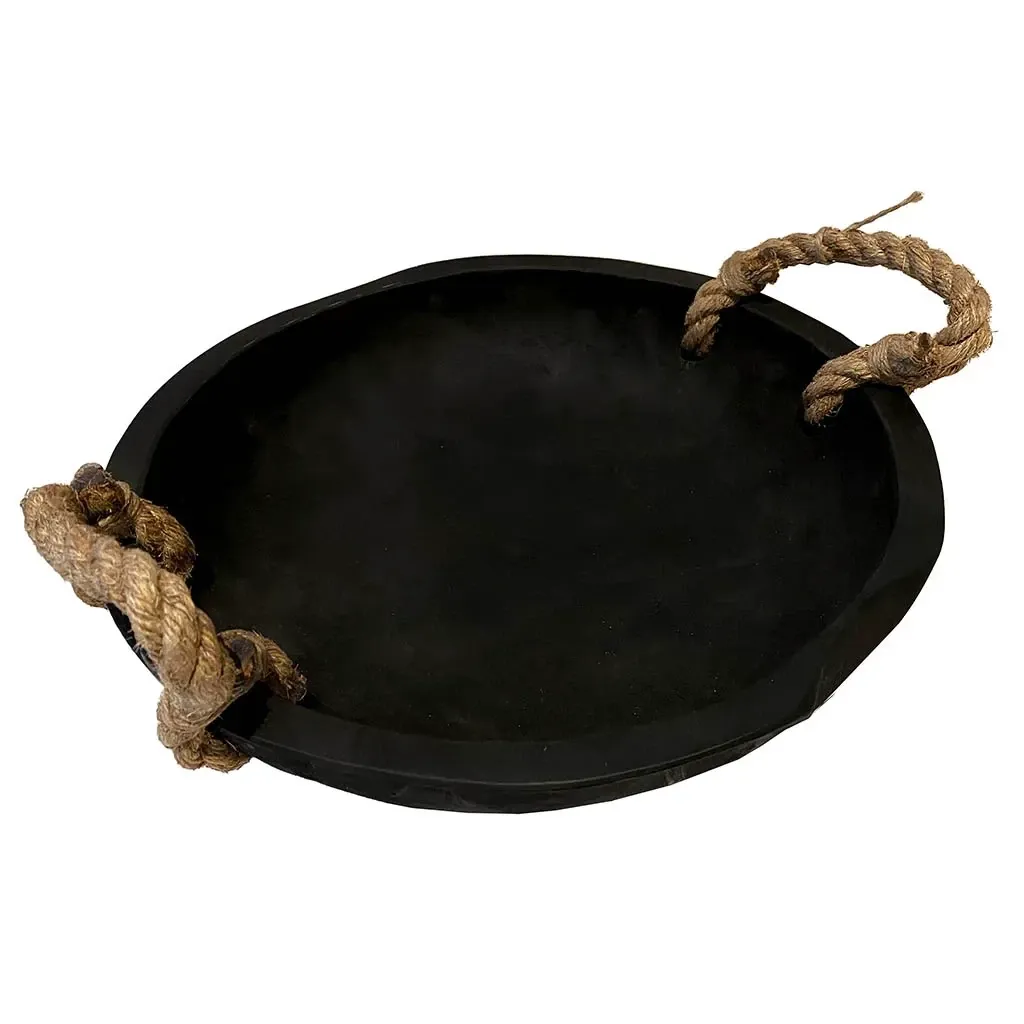 Buy Fad i teak træ m håndtag i reb, 48cm