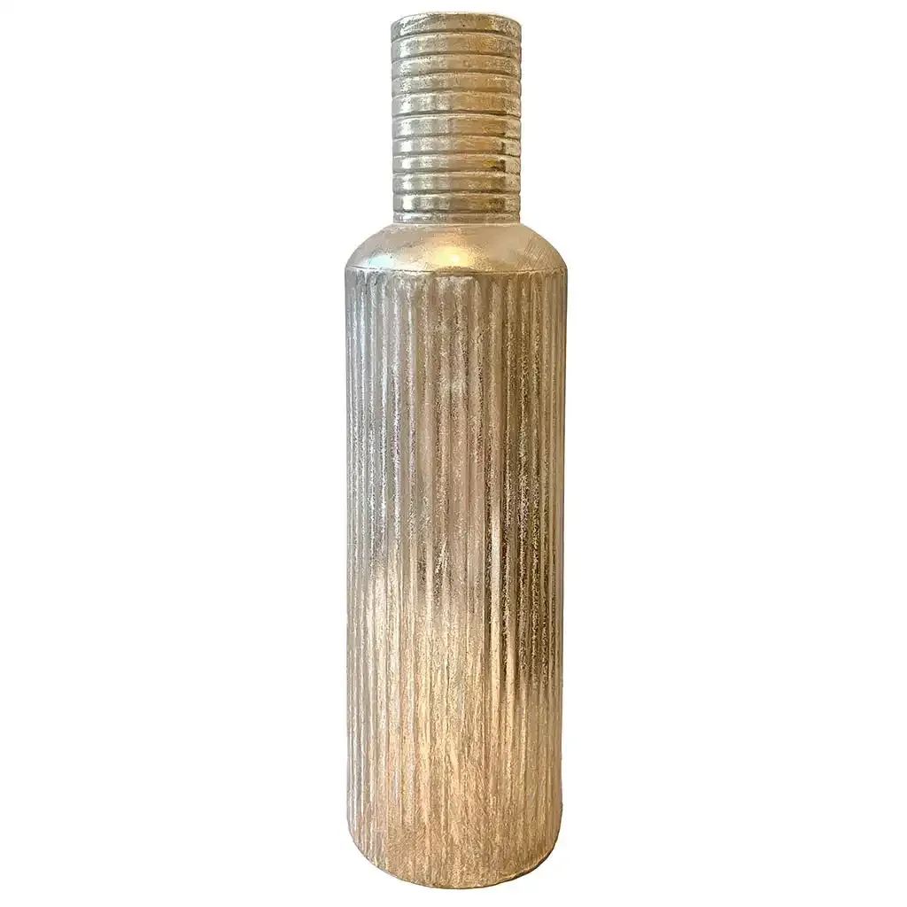 Buy Gulv flaske vase i metal, guld m mønster, 68cm