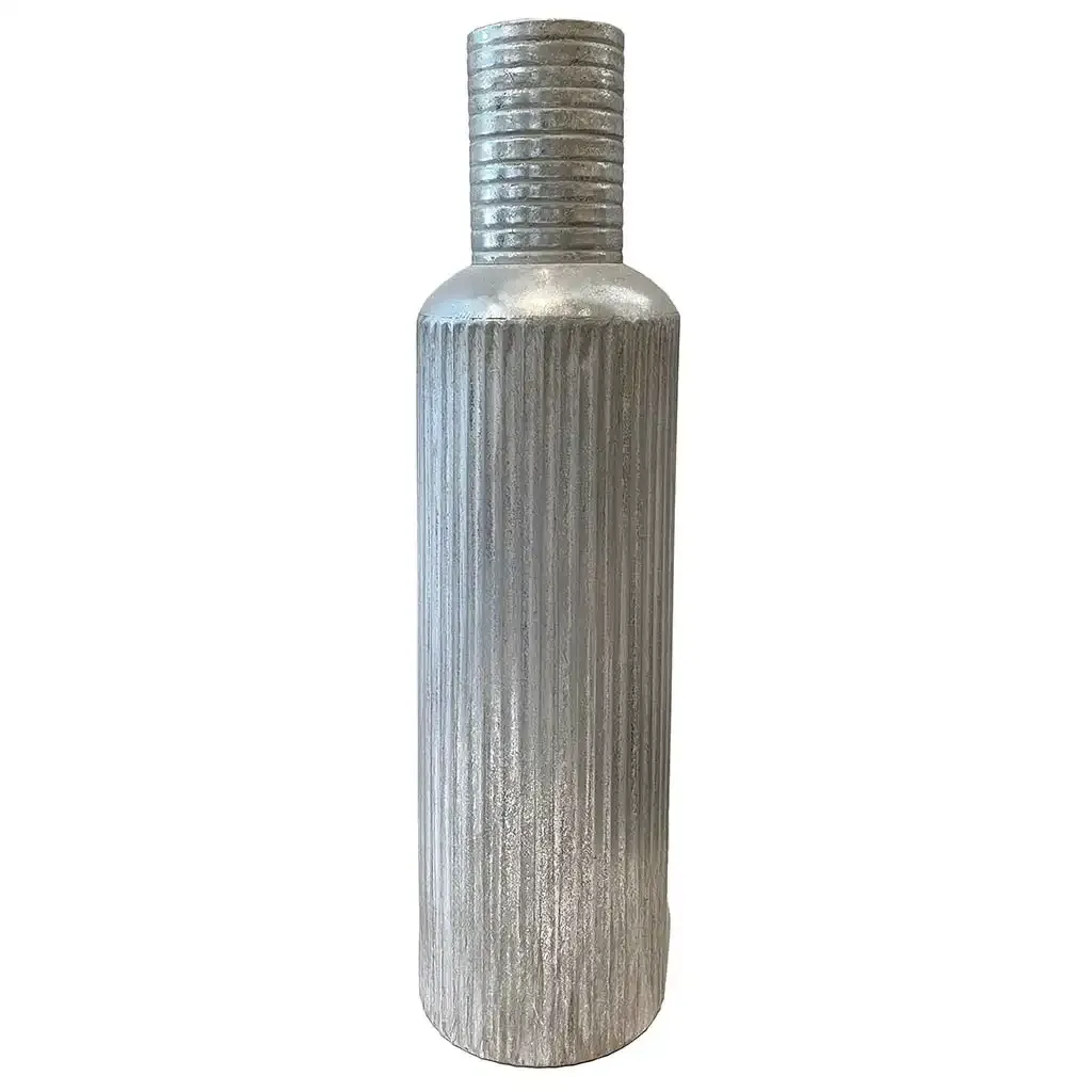 Buy Gulv flaske vase i metal, sølv m mønster, 68cm