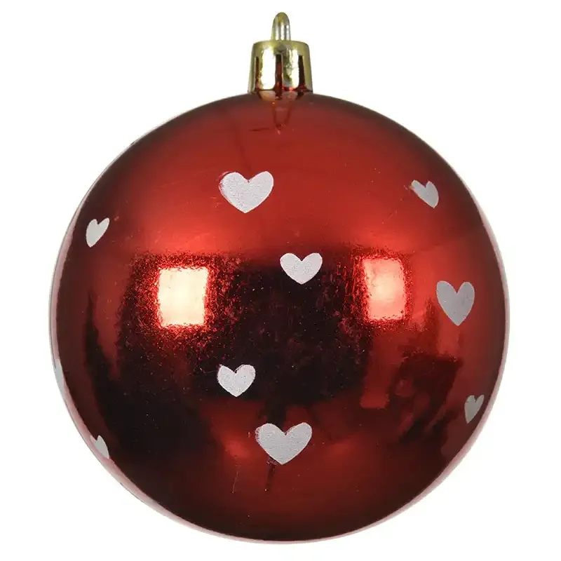 Buy Julekugle rød m hjerter, blank, 8cm