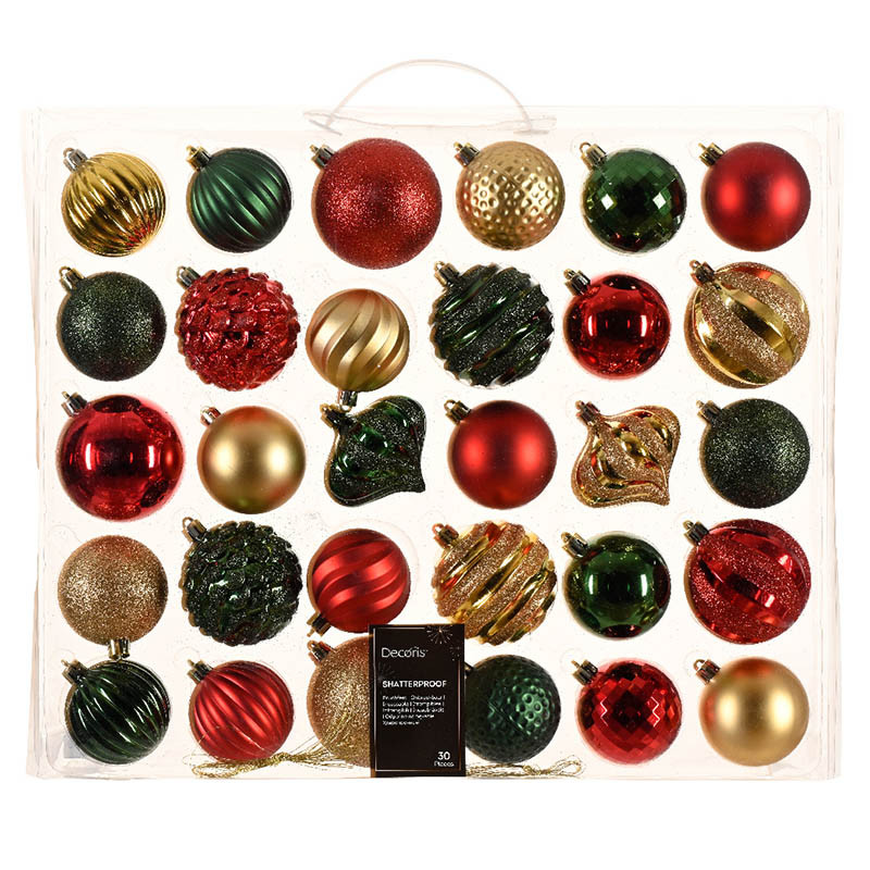 Buy Julekugler, mix, 30 stk, grøn/rød/guld