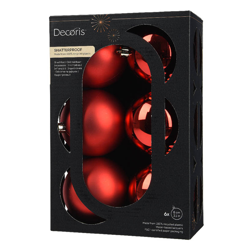 Buy Julekugler, rød, 8cm, genbrugsplast