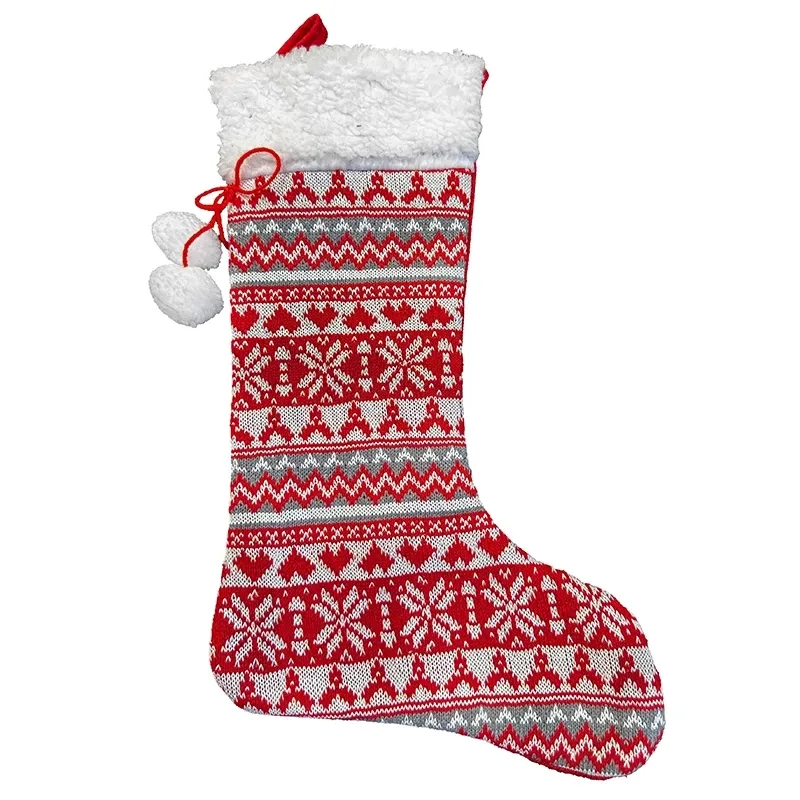 Buy Julesok i strik m plys kant