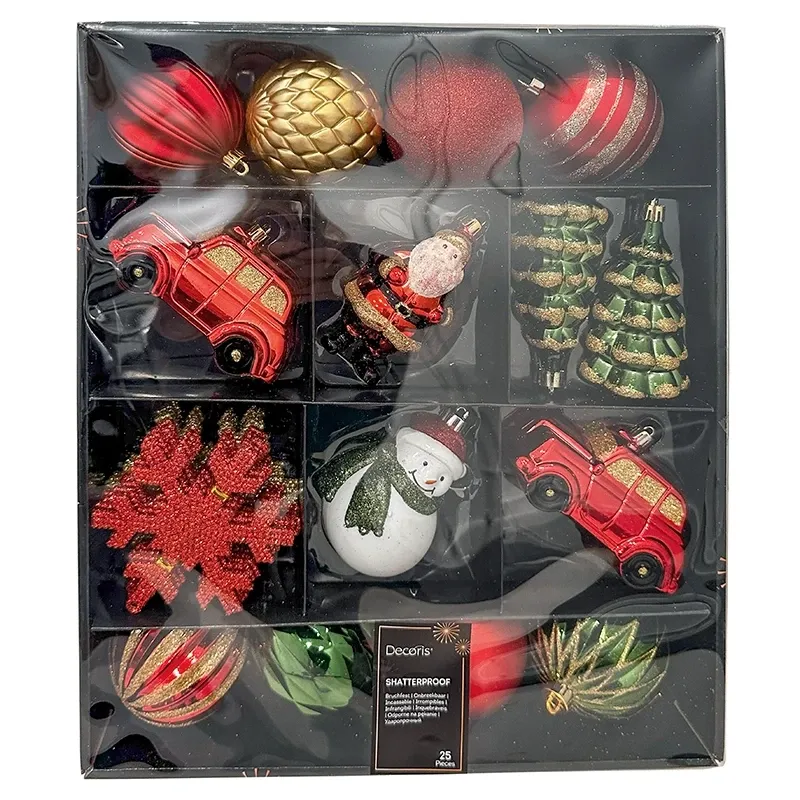 Buy Juletræspynt mix, 25stk, guld/rød/grøn