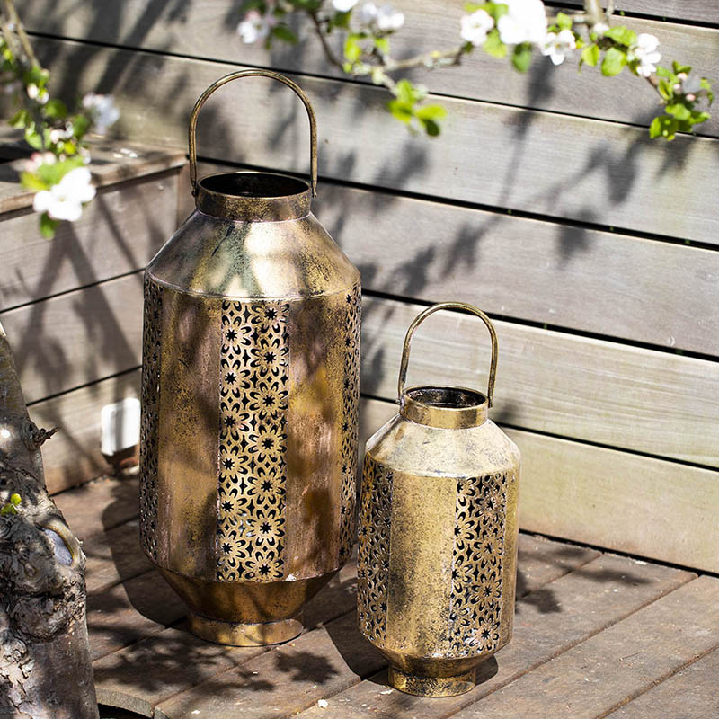 Buy Lanterne i metal m hul mønster, antik guld