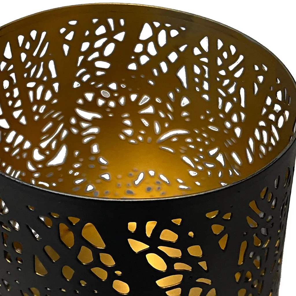 Buy Lysestage m mønster, guld/sort, Ø10cm