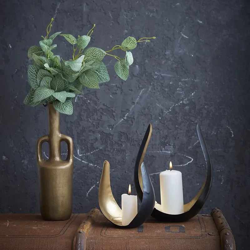 Buy Lysestage, metal, guld/sort