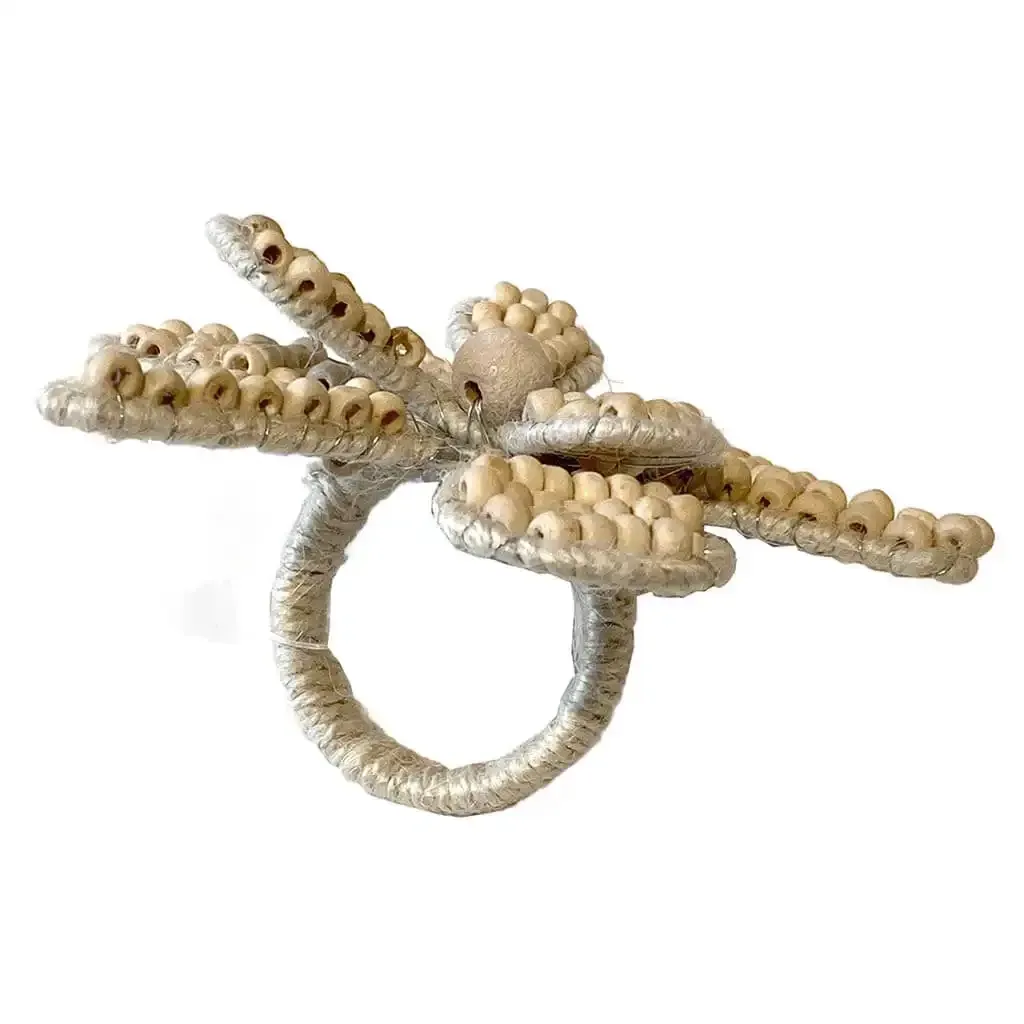 Buy Servietring, blomst m træperler