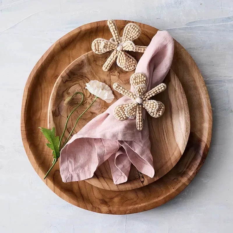 Buy Servietring, blomst m træperler