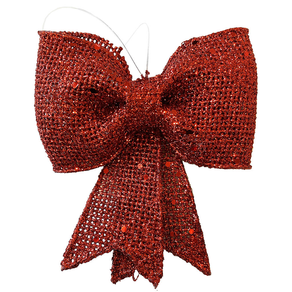 Buy Sløjfe i rød m glimmer og ophæng, 14cm