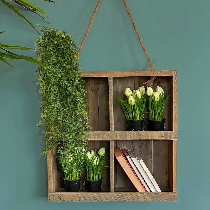 Buy Træ kasse m reb til ophæng, genbrugstræ 2