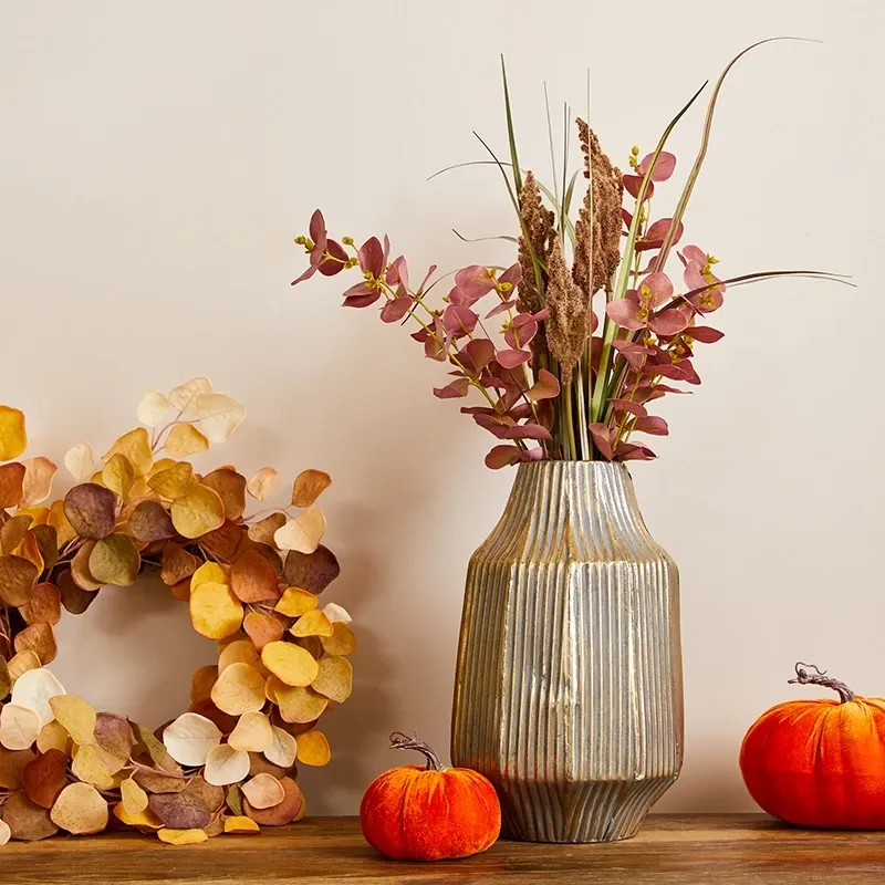 Buy Vase i banket metal, striber, 39cm, antik