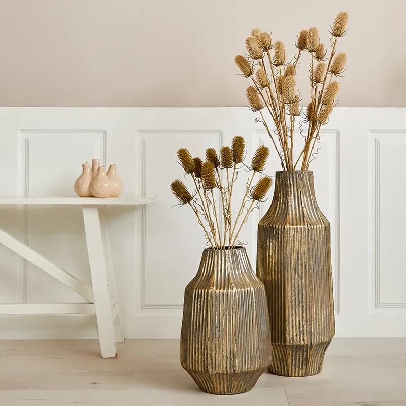 Buy Vase i banket metal, striber, 39cm, antik