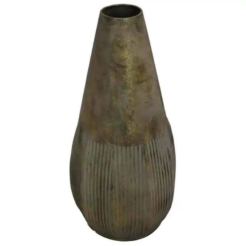 Buy Vase i banket metal, striber, antik guld/grå