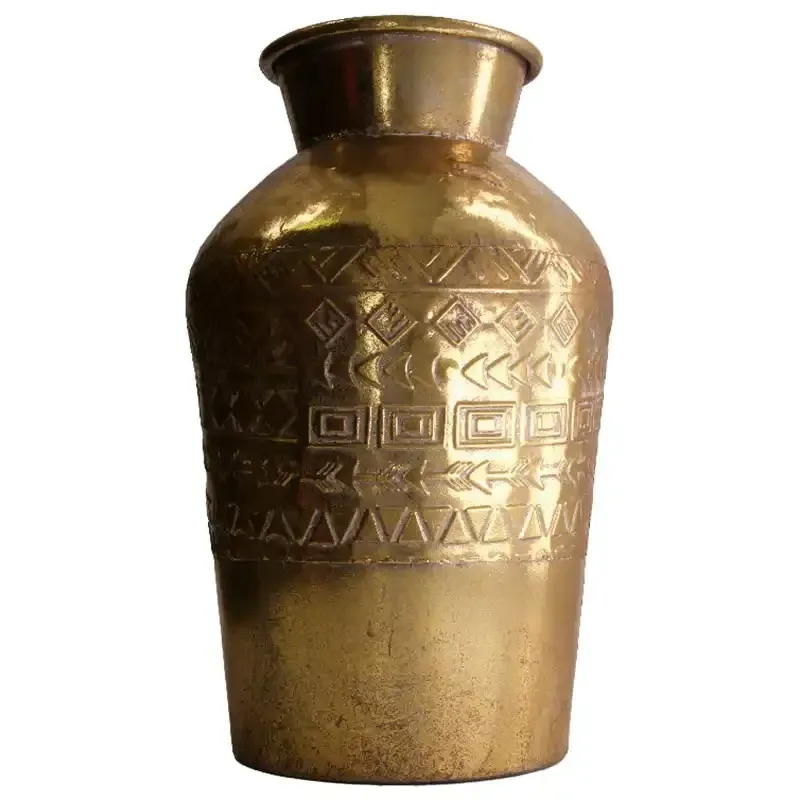 Buy Vase i metal m mønster, antik guld look, 38cm