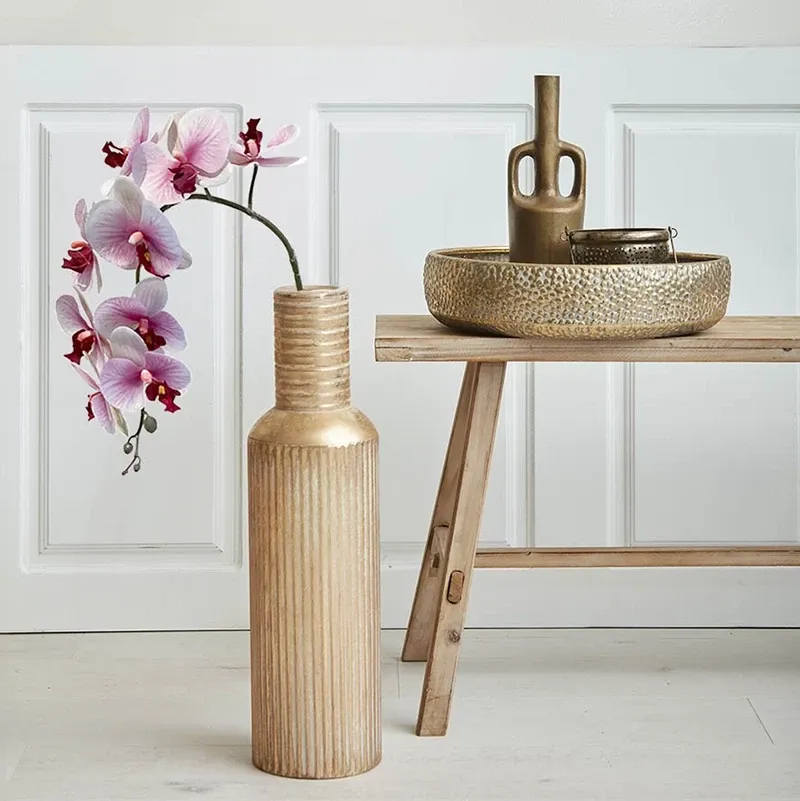 Buy Vase i metal, guld mønster, 53cm