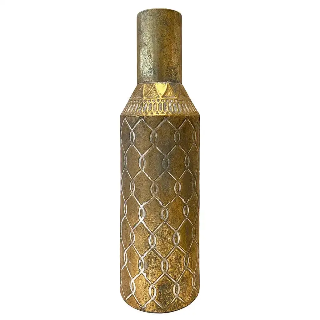 Buy Vase i metal, guld mønster, 53cm