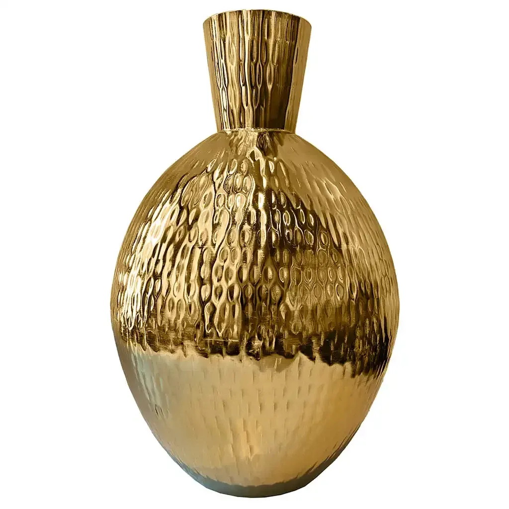 Buy Vase/krukke i metal, guld mønster, 39cm
