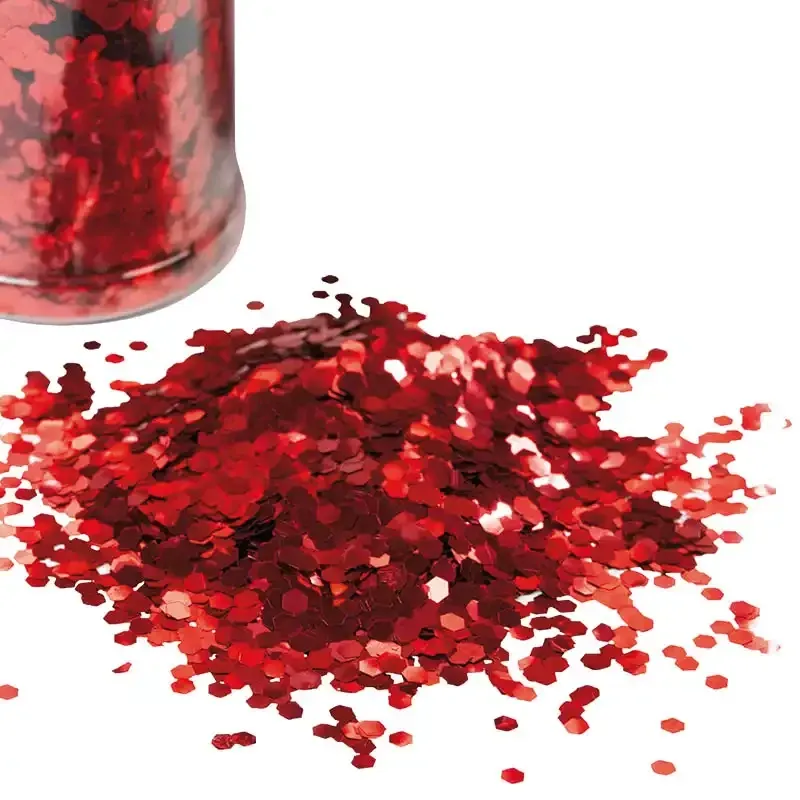 Glimmer på strødåse, rødt - pynt op til jul i butik