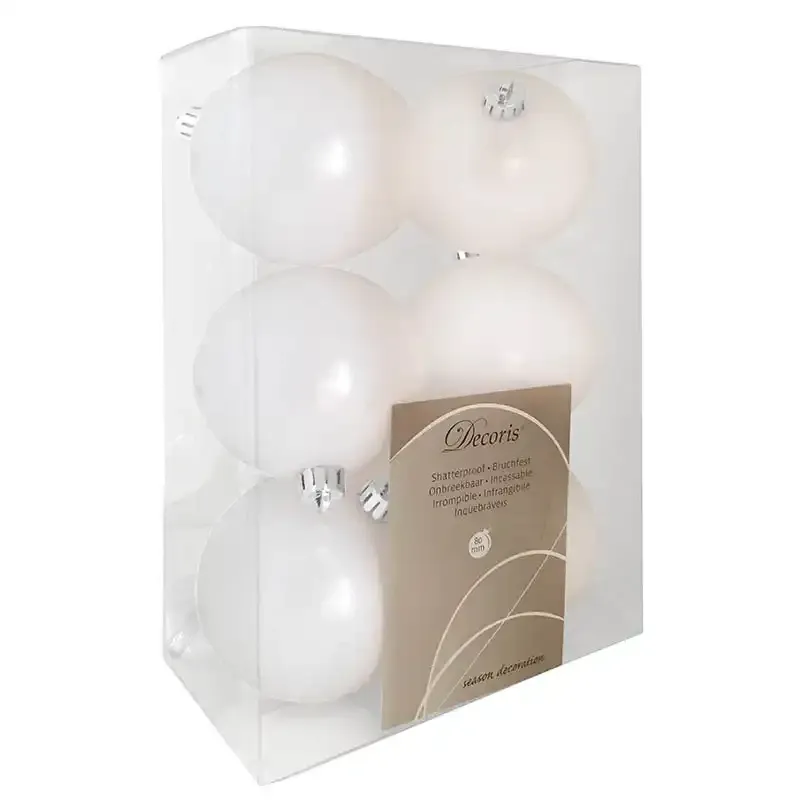 Julekugler, hvide , 6 stk., blank/mat  - fra Brøndsholm