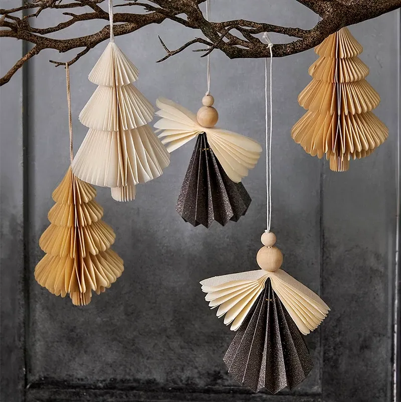 Juletræspynt papir juletræ m ophæng, 15cm