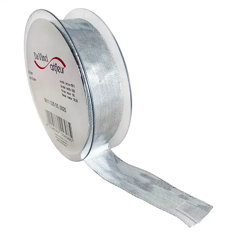 Køb Adventsbånd med kanttråd 25mm, Sølv hos Brondsholm.dk