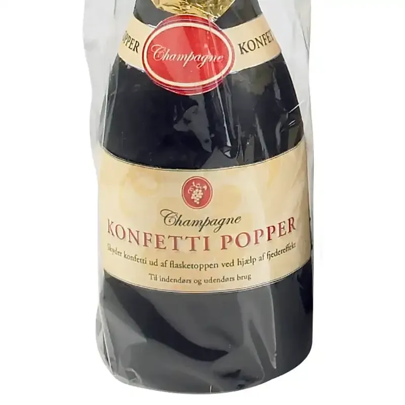 Køb Champagne drejekonfetti, ass i guld eller sølv hos Brondsholm.dk