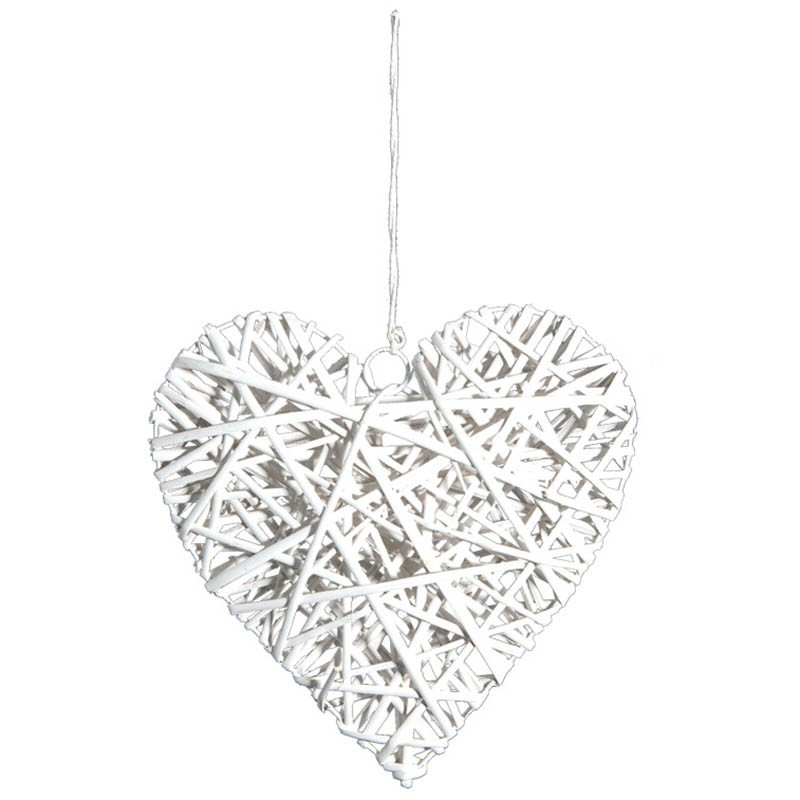 Køb Flettet hjerte m snor, hvid, 30cm hos Brondsholm.dk