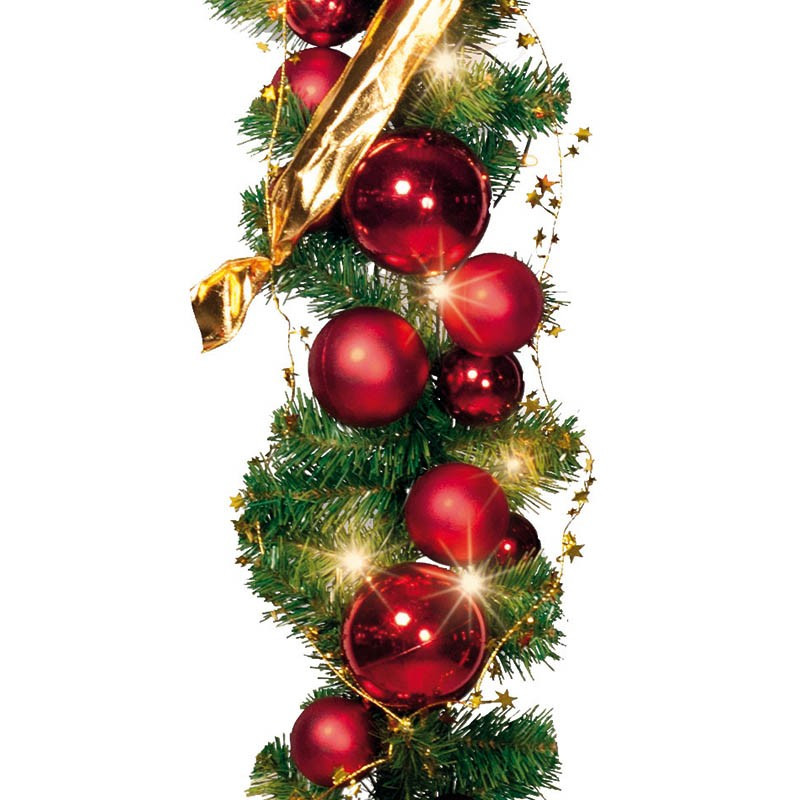 Køb Granguirlande med lys, kugler og bånd hos Brondsholm.dk