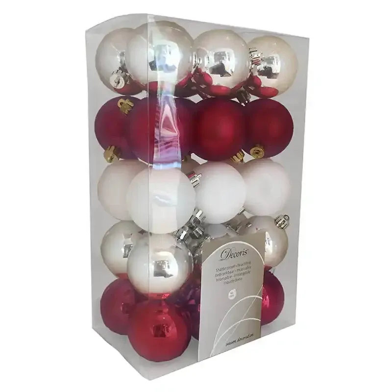 Køb Julekugle mix Sølv-rød-hvid, 6cm, 30stk./pakke hos Brondsholm.dk