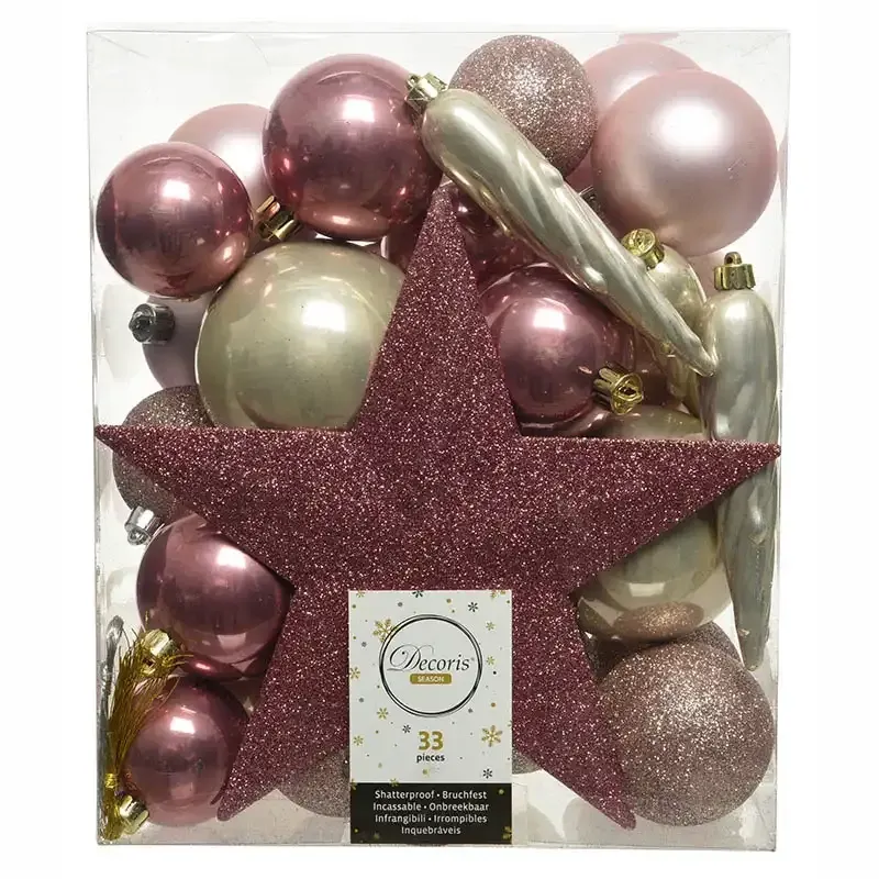 Køb Julekugle mix m Stjerne. Lyserød, Pink, Champagne hos Brondsholm.dk