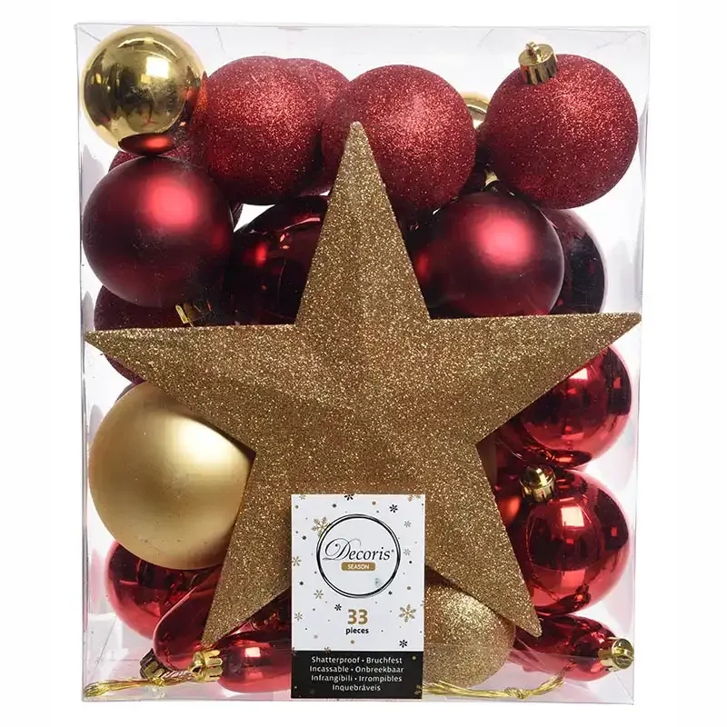 Køb Julekugle mix m Stjerne.Rød, Guld hos Brondsholm.dk