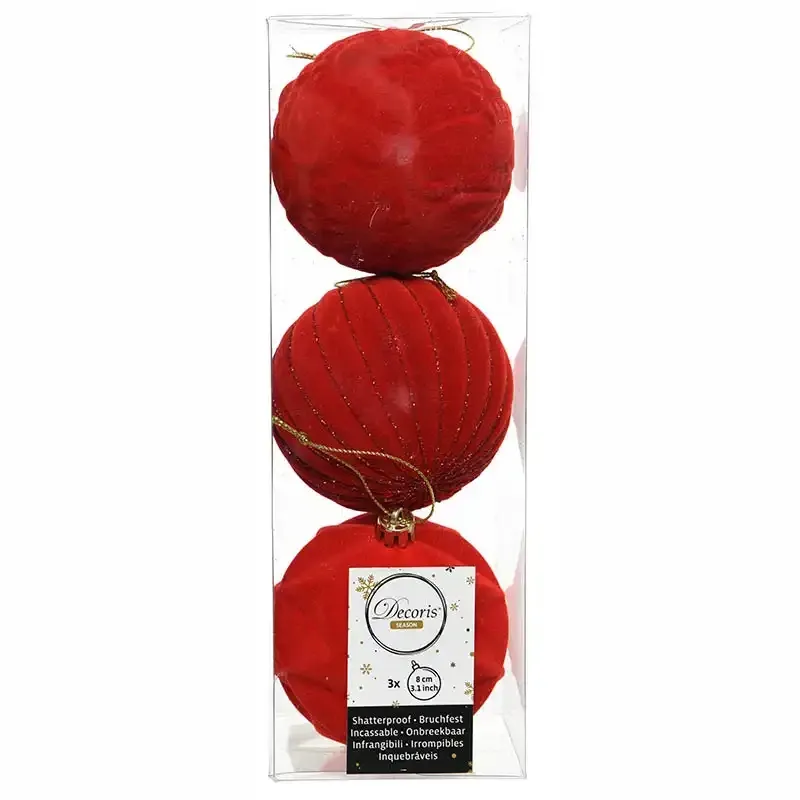 Køb Julekugler i Rød m guldtråds mønster/form 3stk/pakke hos Brondsholm.dk