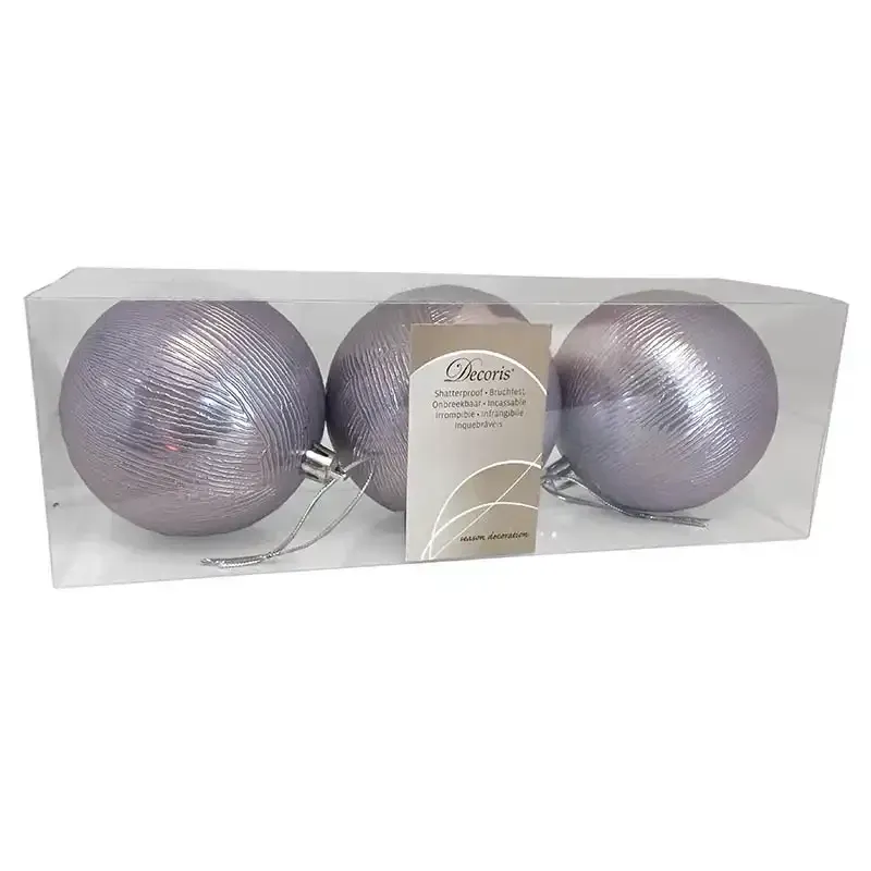 Køb Julekugler i børstet stribe, lilla, 8cm, 3stk./pakke hos Brondsholm.dk