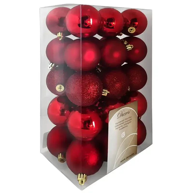 Køb Julekugler, Rød mix, 6cm, 30stk./pakke hos Brondsholm.dk