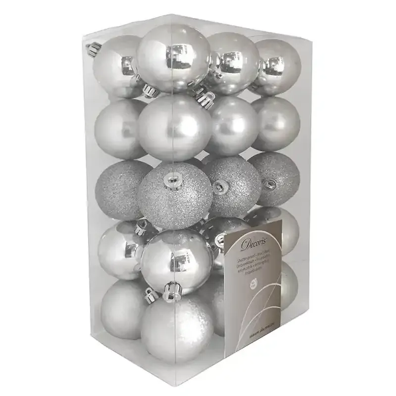 Køb Julekugler, Sølv mix, 6cm, 30stk./pakke hos Brondsholm.dk