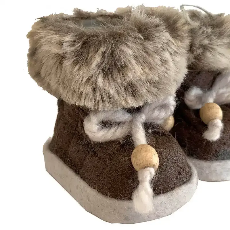 Køb Juletræsophæng, Støvler m plyskant, Mørkbrun hos Brondsholm.dk