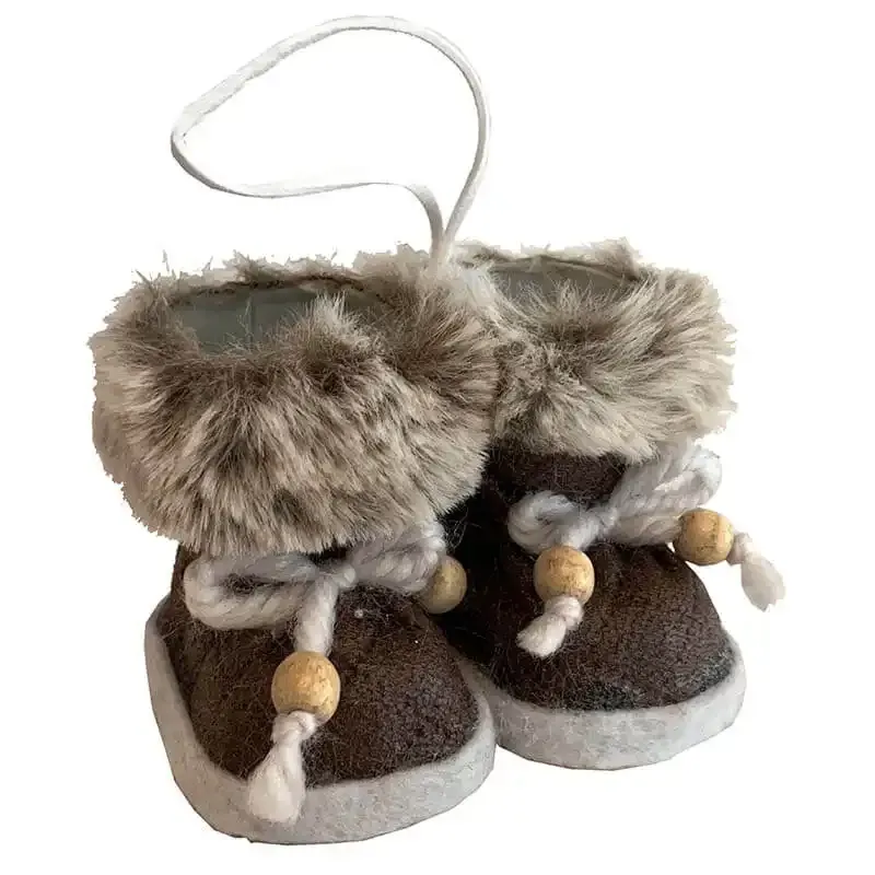 Køb Juletræsophæng, Støvler m plyskant, Mørkbrun hos Brondsholm.dk