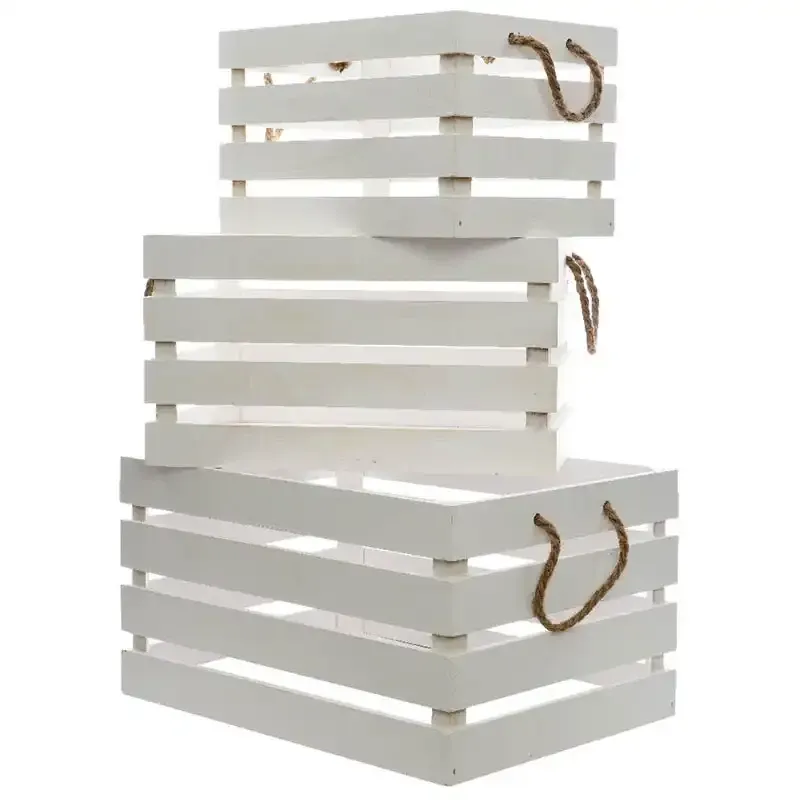 Køb Krydsfiner kasser med håndtag, 3 stk./sæt, Hvid hos Brondsholm.dk