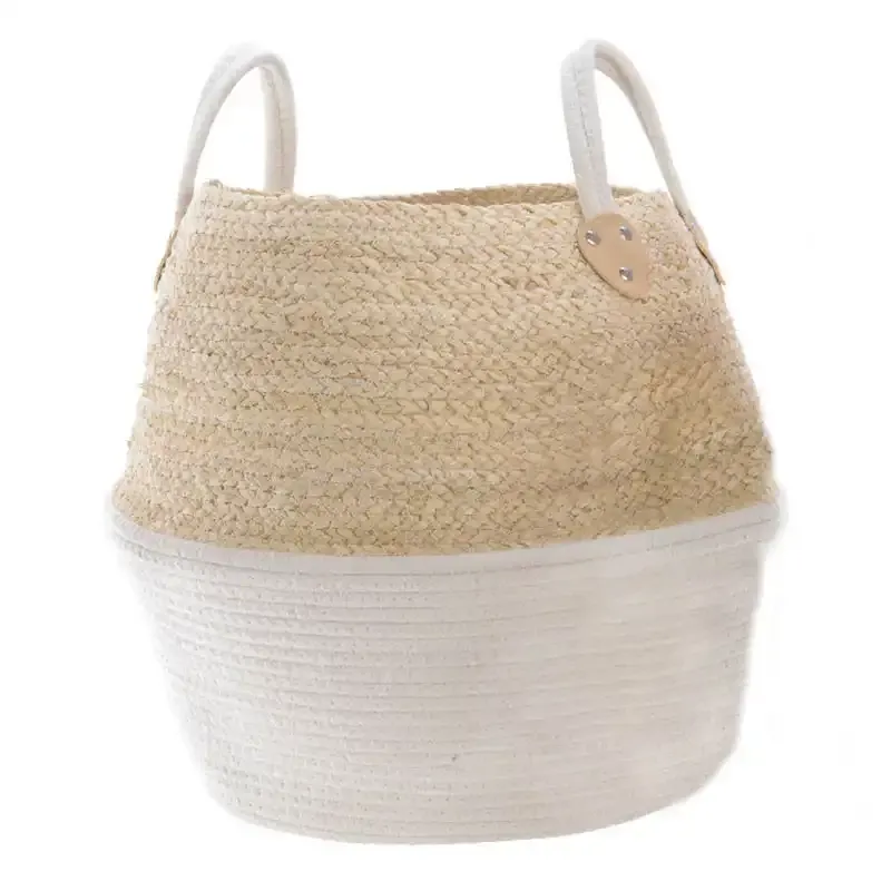 Køb Kurv i majsblads flet og bomuld, H38cm hos Brondsholm.dk