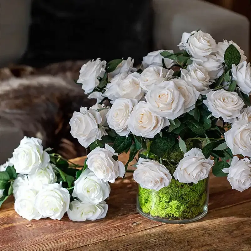 Køb Rosen buket, 10 roser, Hvid, 42cm, Kunstig Blomst hos Brondsholm.dk