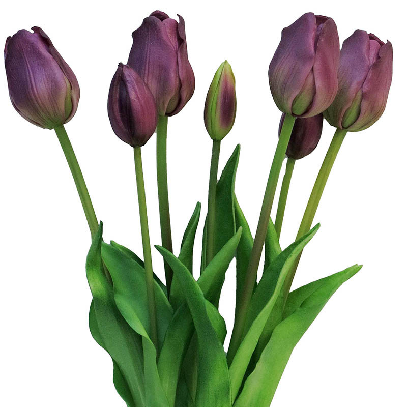 Køb Tulipanbuket, 47cm med 7 blomster Lilla, kunstig blomst hos Brondsholm.dk